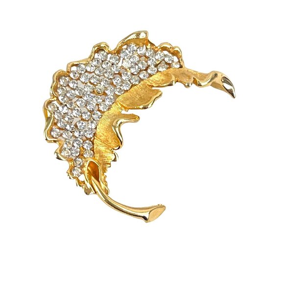 Kramer Retro Leaf Gold Tone Rhinestone Brooch Pin 1.5” Vintage Signed Costume Je - Picture 2 of 7